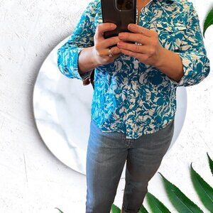 Jones New York Long Sleeve Blouse Blue & White Size M
